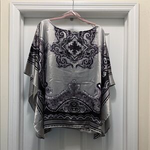 Dots Silver Satin Paisley Print Blouse